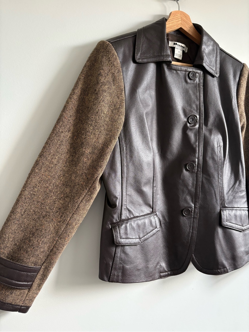 Nygaard Collection Petites Brown Leather & Tweed Jacket | Size 12 - Picture 3 of 9
